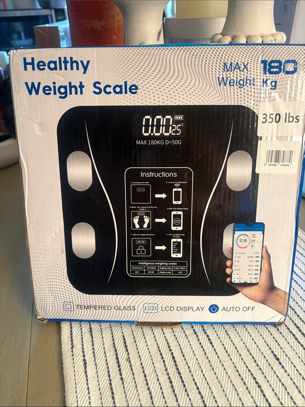 Weight Scale - Black Glass Digital Bathroom Scale